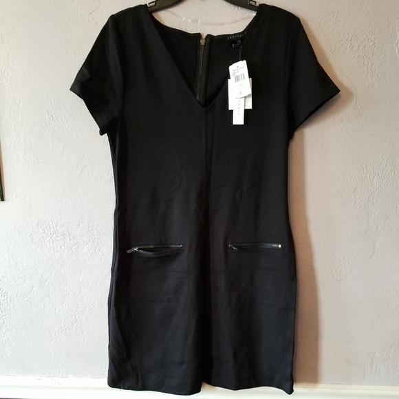SANCTUARY Short Sleeve Mini Sheath Dress New sz Large L pockets black - Picture 3 of 13